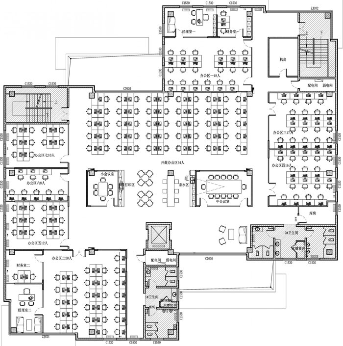 创客孵化中心办公楼办公区设计平面图